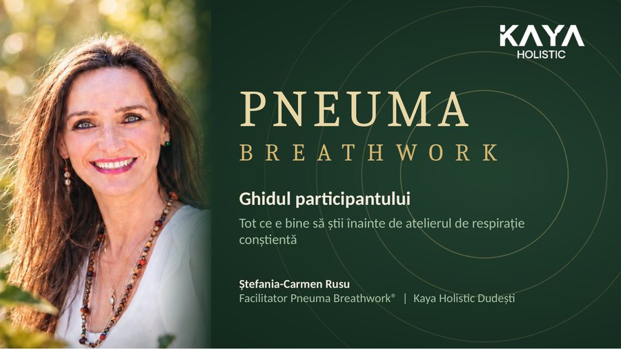 Coperta ghidului participantului la atelierele Pneuma Breathwork, cu Ștefania-Carmen Rusu